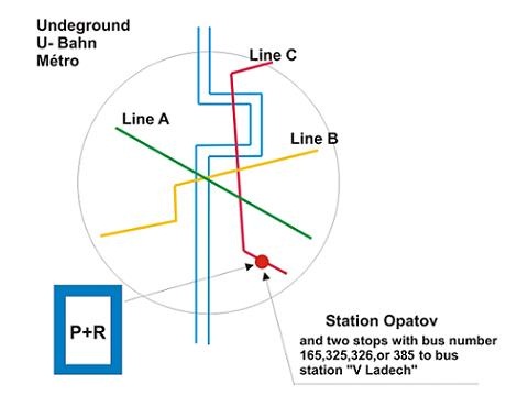 Map showing how to get to Pension Prager by public transport